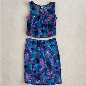 Vibrant Floral Two-Piece Skirt and Tank Top Set size S